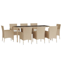 Meubles à dîner de jardin et coussins 9 pcs beige Poly rotin