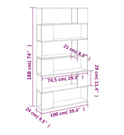Bibliothèque/Séparateur de pièce chêne fumé 100x24x188 cm