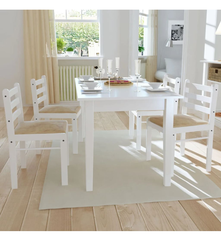 Chaises à manger lot de 4 blanc hévéa solide et velours