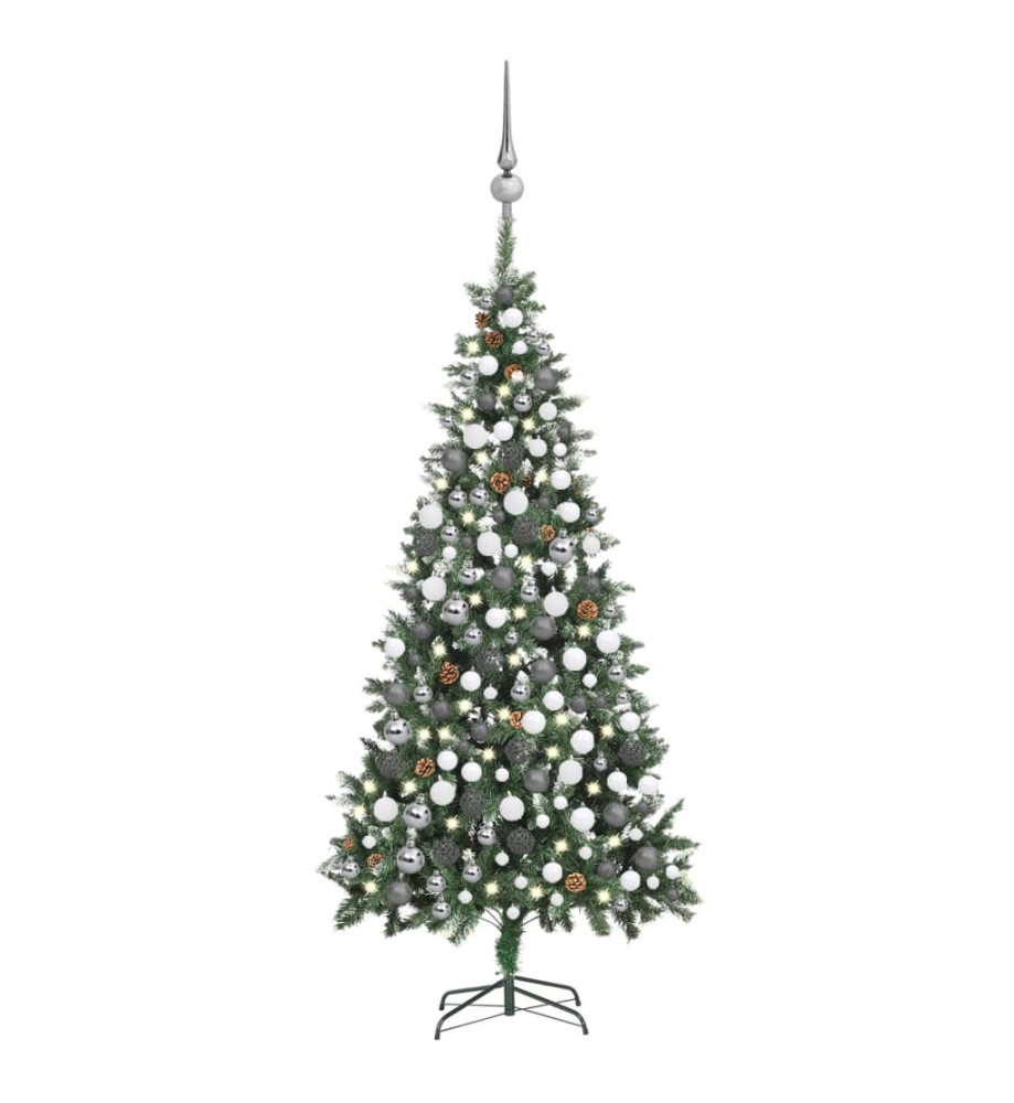 Arbre de Noël artificiel LED et boules et pommes de pin 210 cm