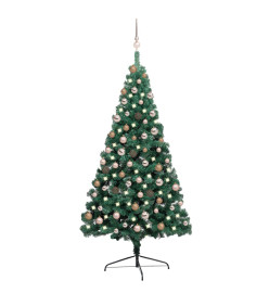 Demi-arbre de Noël artificiel avec LED et boules Vert 180 cm