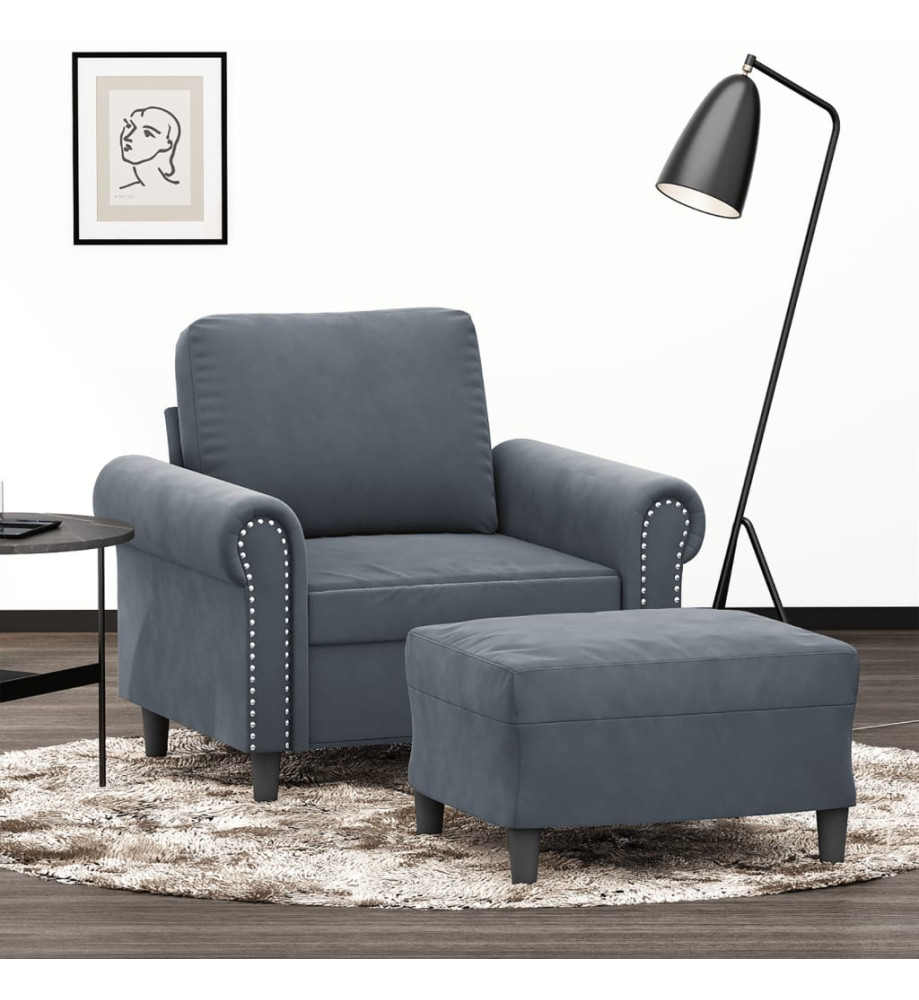 Fauteuil avec repose-pied Gris foncé 60 cm Velours