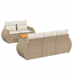 Salon de jardin avec coussins 6 pcs beige résine tressée