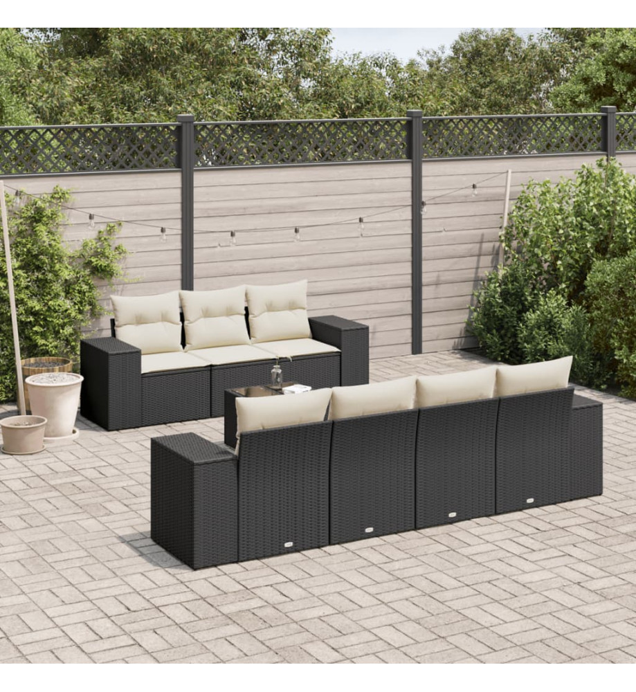Salon de jardin 8 pcs avec coussins noir résine tressée Salon de jardin 8 pcs avec coussins noir résine tressée
