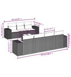 Salon de jardin 8 pcs avec coussins noir résine tressée