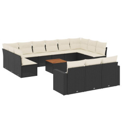 Salon de jardin avec coussins 14 pcs noir résine tressée