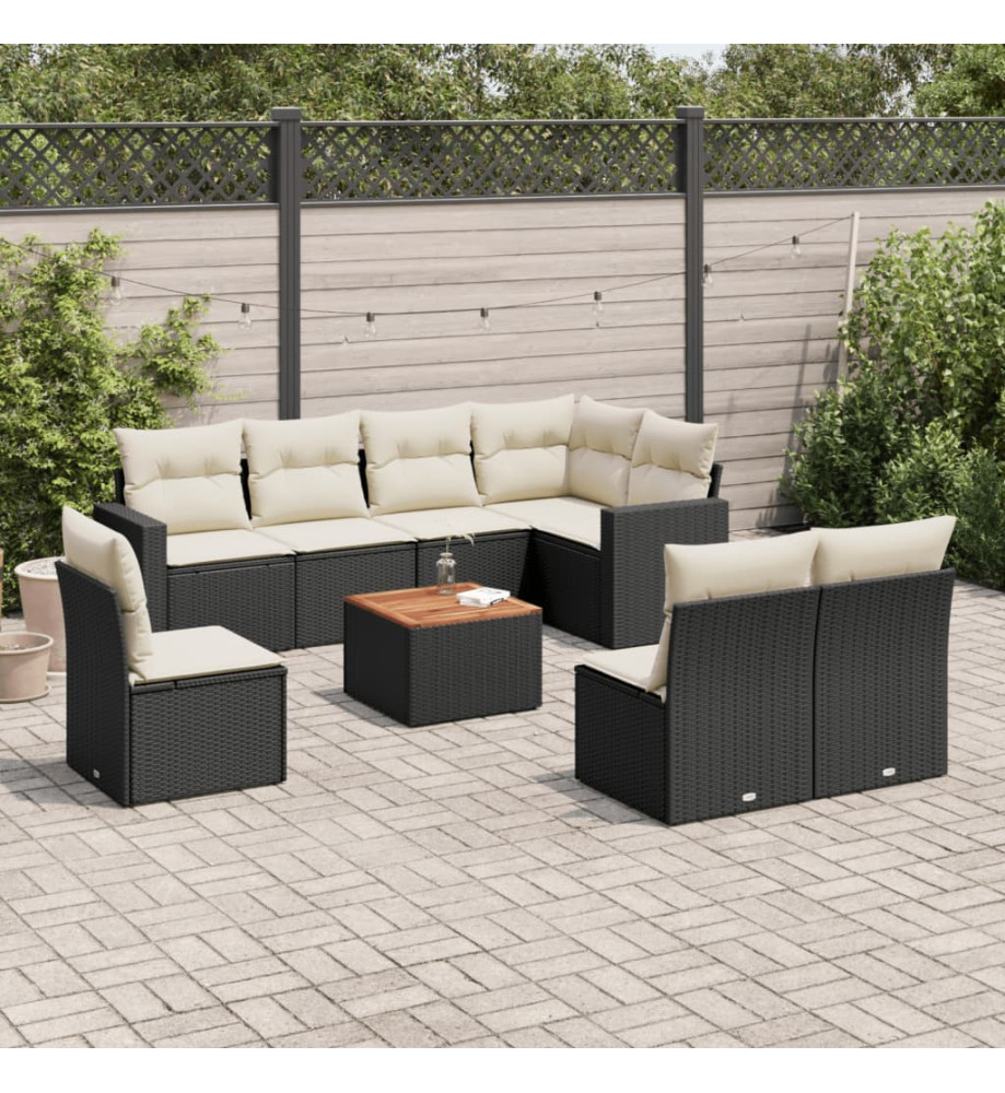 Salon de jardin 9 pcs avec coussins noir résine tressée Salon de jardin 9 pcs avec coussins noir résine tressée