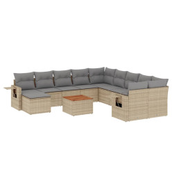 Salon de jardin et coussins 14 pcs mélange beige résine tressée