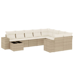Salon de jardin avec coussins 10 pcs beige résine tressée