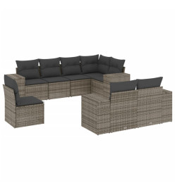 Salon de jardin 8 pcs avec coussins gris résine tressée