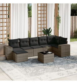 Salon de jardin 8 pcs avec coussins gris résine tressée