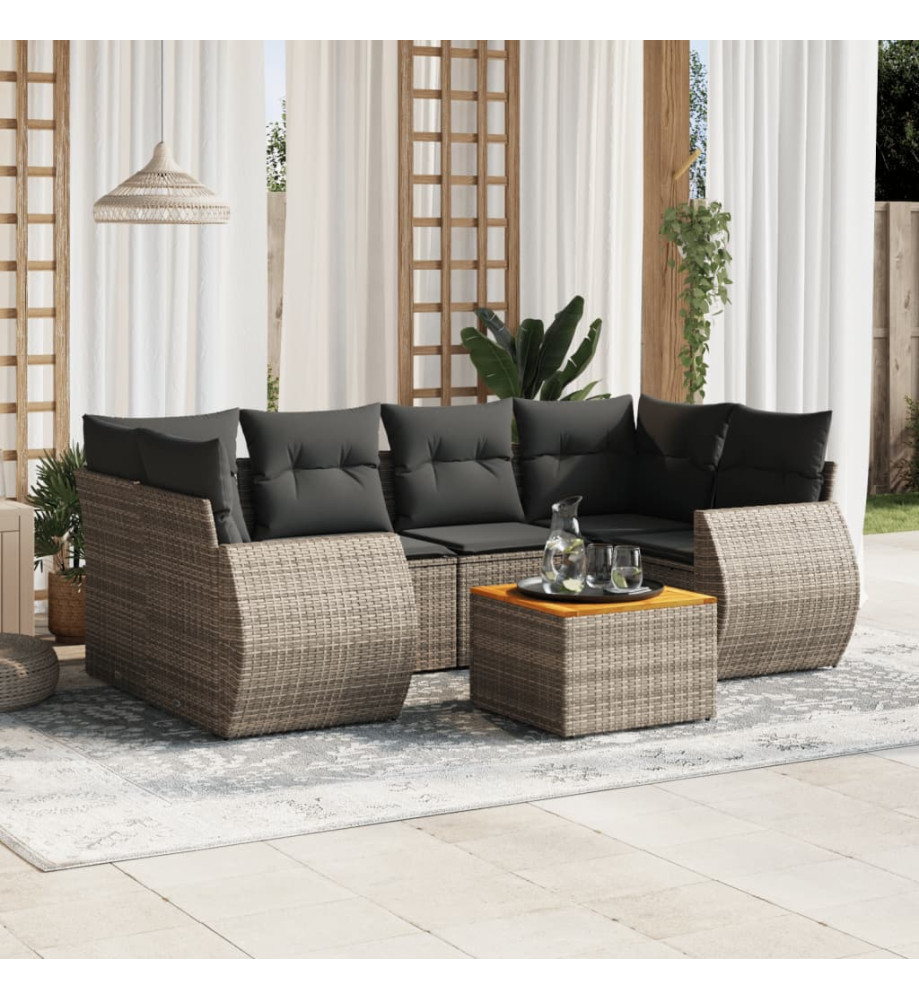 Salon de jardin avec coussins 7 pcs gris résine tressée Salon de jardin avec coussins 7 pcs gris résine tressée