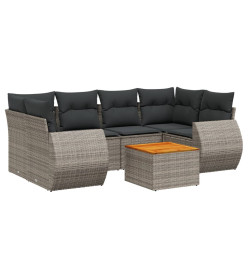 Salon de jardin avec coussins 7 pcs gris résine tressée