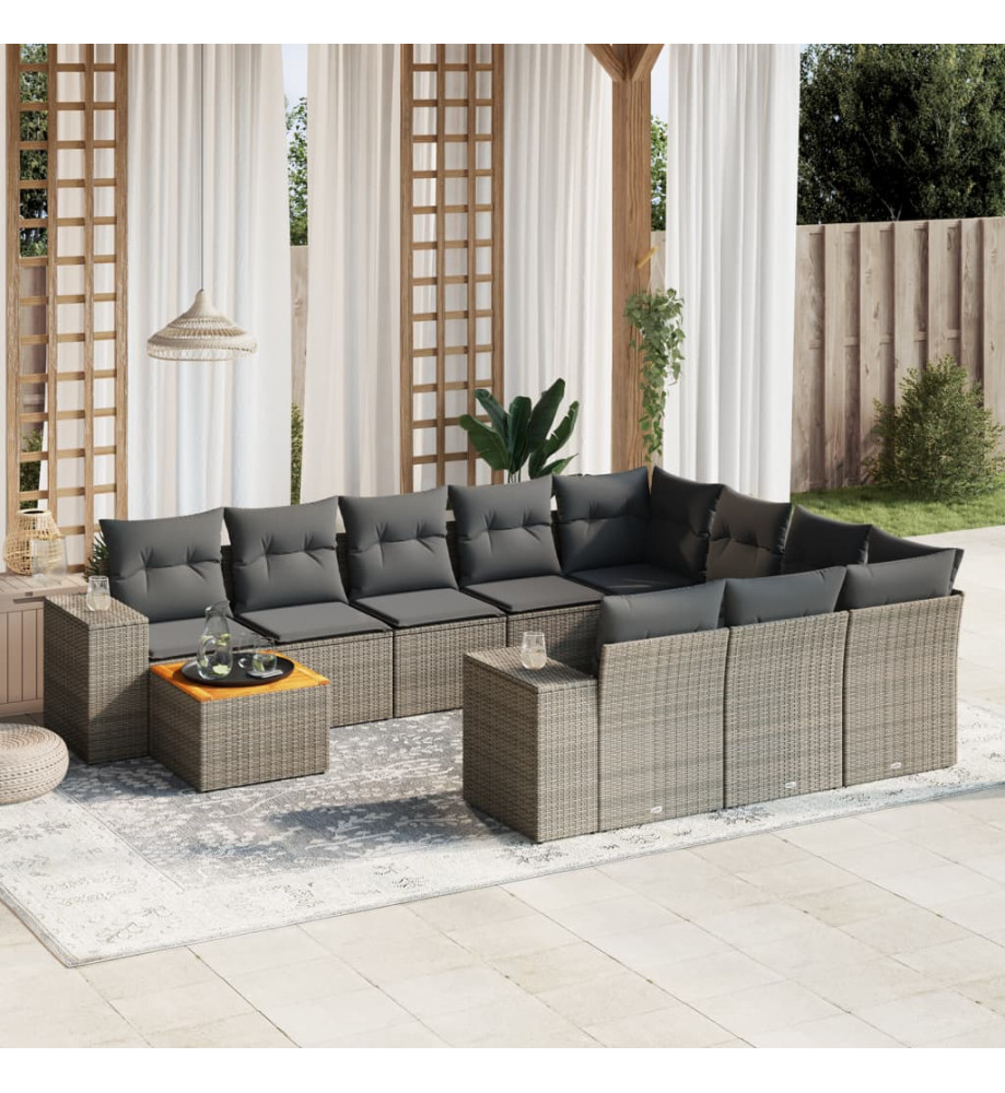 Salon de jardin 11 pcs avec coussins gris résine tressée Salon de jardin 11 pcs avec coussins gris résine tressée