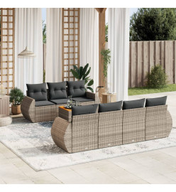 Salon de jardin 8 pcs avec coussins gris résine tressée