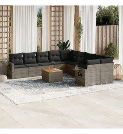 Salon de jardin 11 pcs avec coussins gris résine tressée