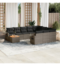 Salon de jardin 11 pcs avec coussins gris résine tressée
