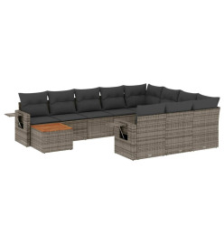 Salon de jardin 11 pcs avec coussins gris résine tressée
