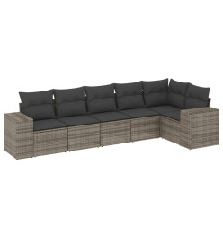 Salon de jardin 6 pcs avec coussins gris résine tressée
