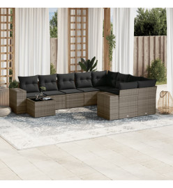 Salon de jardin avec coussins 10 pcs gris résine tressée