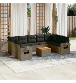 Salon de jardin avec coussins 10 pcs gris résine tressée