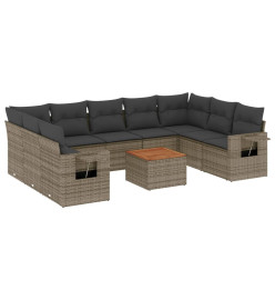 Salon de jardin avec coussins 10 pcs gris résine tressée