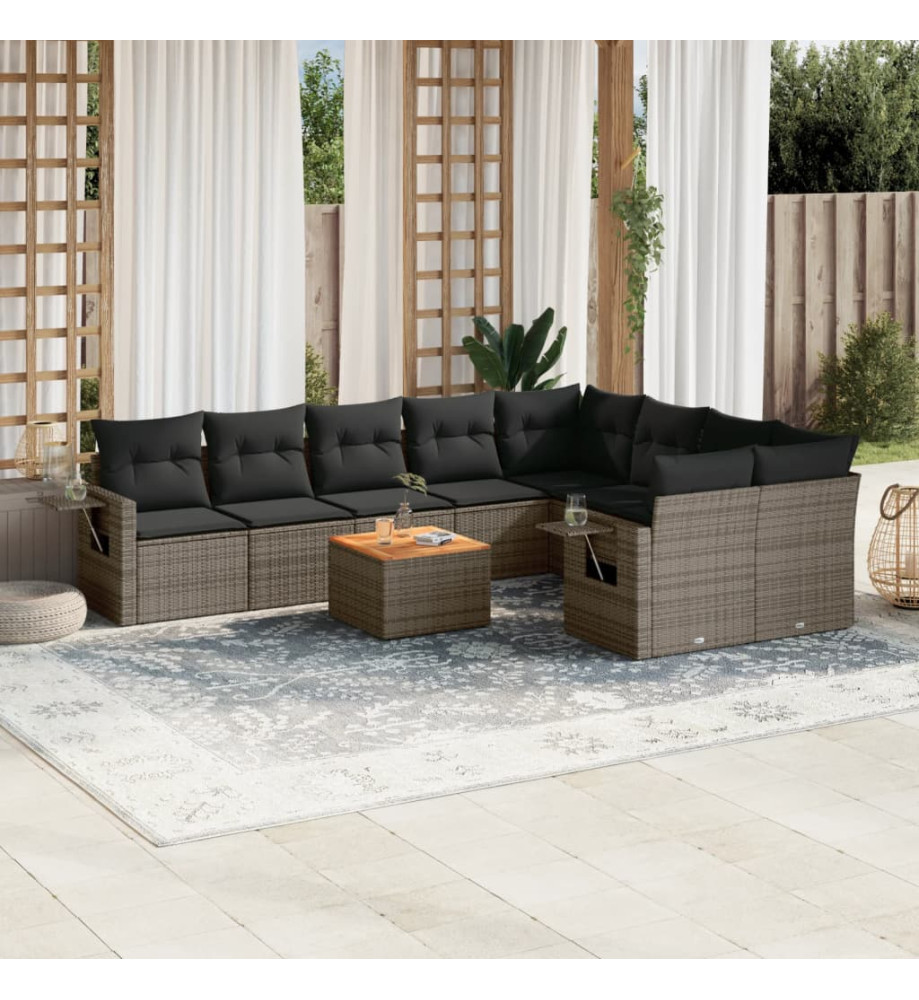 Salon de jardin avec coussins 10 pcs gris résine tressée Salon de jardin avec coussins 10 pcs gris résine tressée