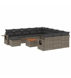 Salon de jardin avec coussins 13 pcs gris résine tressée