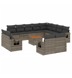 Salon de jardin avec coussins 13 pcs gris résine tressée