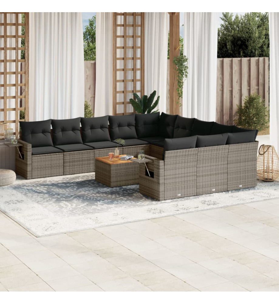 Salon de jardin avec coussins 12 pcs gris résine tressée Salon de jardin avec coussins 12 pcs gris résine tressée