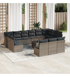 Salon de jardin avec coussins 14 pcs gris résine tressée