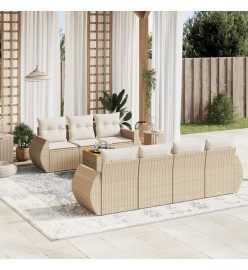 Salon de jardin avec coussins 8 pcs beige résine tressée