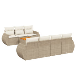 Salon de jardin avec coussins 8 pcs beige résine tressée
