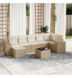 Salon de jardin avec coussins 8 pcs beige résine tressée