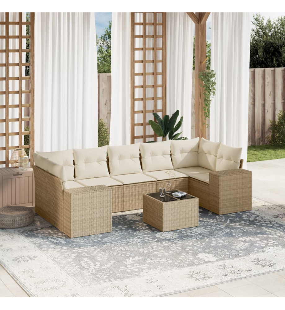 Salon de jardin avec coussins 8 pcs beige résine tressée Salon de jardin avec coussins 8 pcs beige résine tressée
