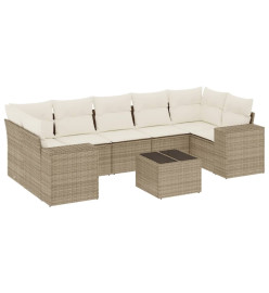 Salon de jardin avec coussins 8 pcs beige résine tressée