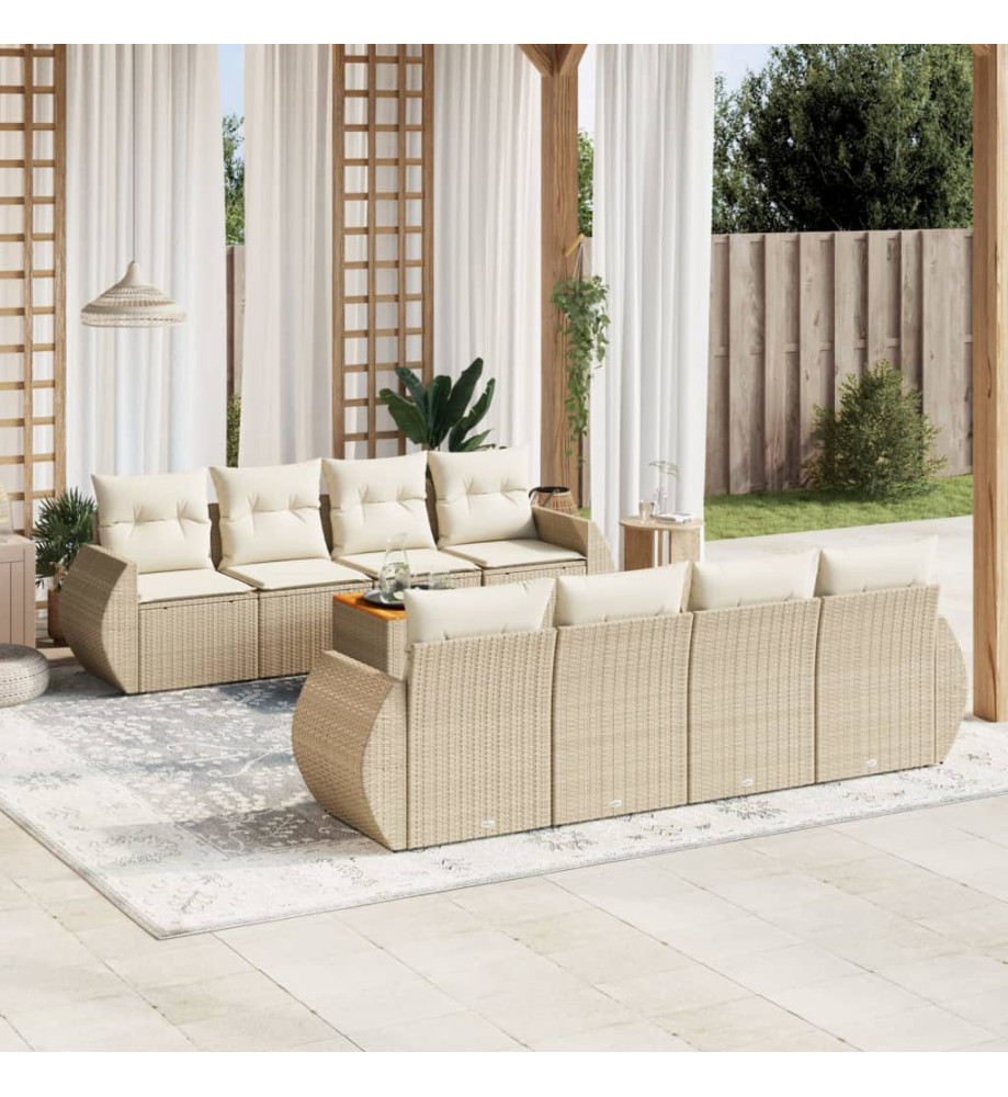 Salon de jardin avec coussins 9 pcs beige résine tressée Salon de jardin avec coussins 9 pcs beige résine tressée