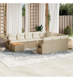 Salon de jardin 11 pcs avec coussins beige résine tressée