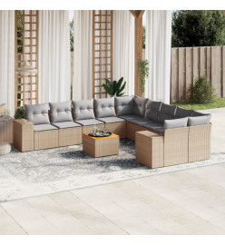 Salon de jardin 11 pcs avec coussins beige résine tressée