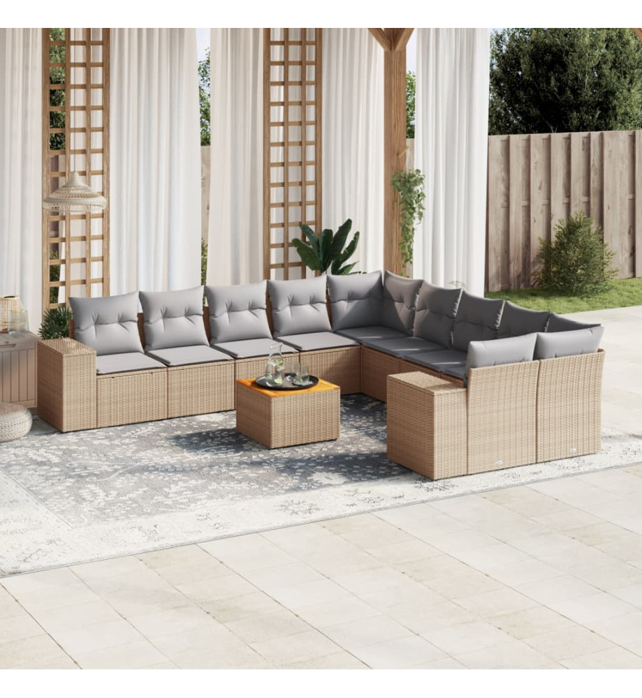 Salon de jardin 11 pcs avec coussins beige résine tressée Salon de jardin 11 pcs avec coussins beige résine tressée