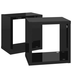 Étagères cube murales 2 pcs Noir brillant 22x15x22 cm