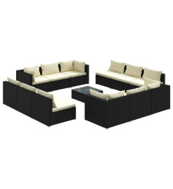 Salon de jardin 13 pcs avec coussins Résine tressée Noir