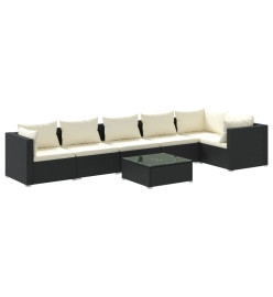 Salon de jardin 7 pcs avec coussins Résine tressée Noir