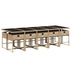 Ensemble à manger de jardin et coussins 11 pcs mélange beige
