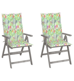 Chaises inclinables de jardin 2 pcs avec coussins Bois d'acacia