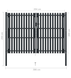 Portail de clôture à double porte Acier 306x250 cm Anthracite