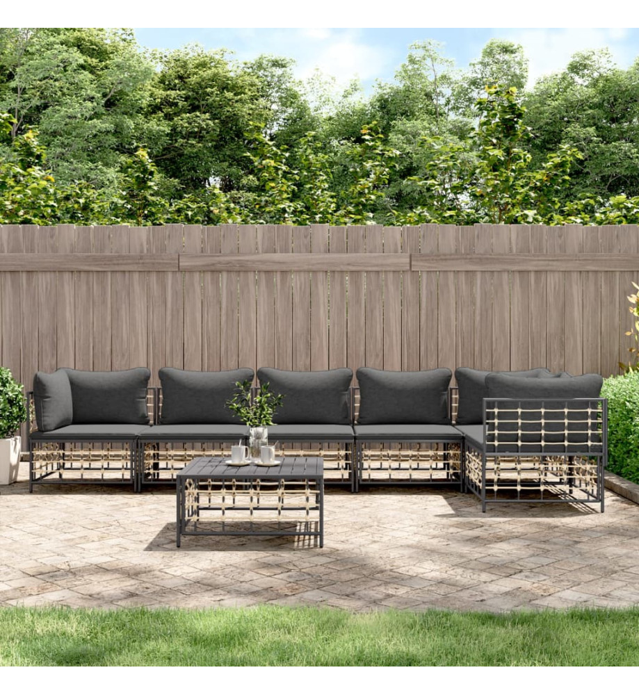 Salon de jardin 7 pcs avec coussins anthracite résine tressée