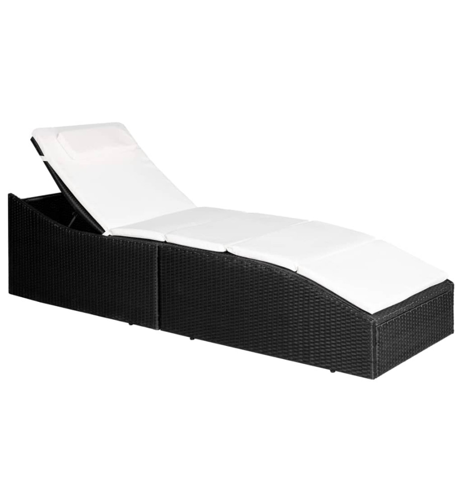 Chaise longue avec coussin Résine tressée Noir