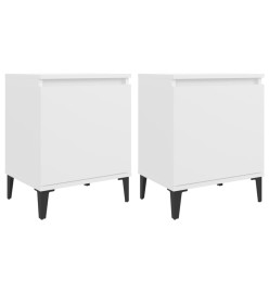 Tables de chevet avec pieds en métal 2 pcs Blanc 40x30x50 cm