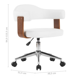 Chaise pivotante de bureau Blanc Bois courbé et similicuir